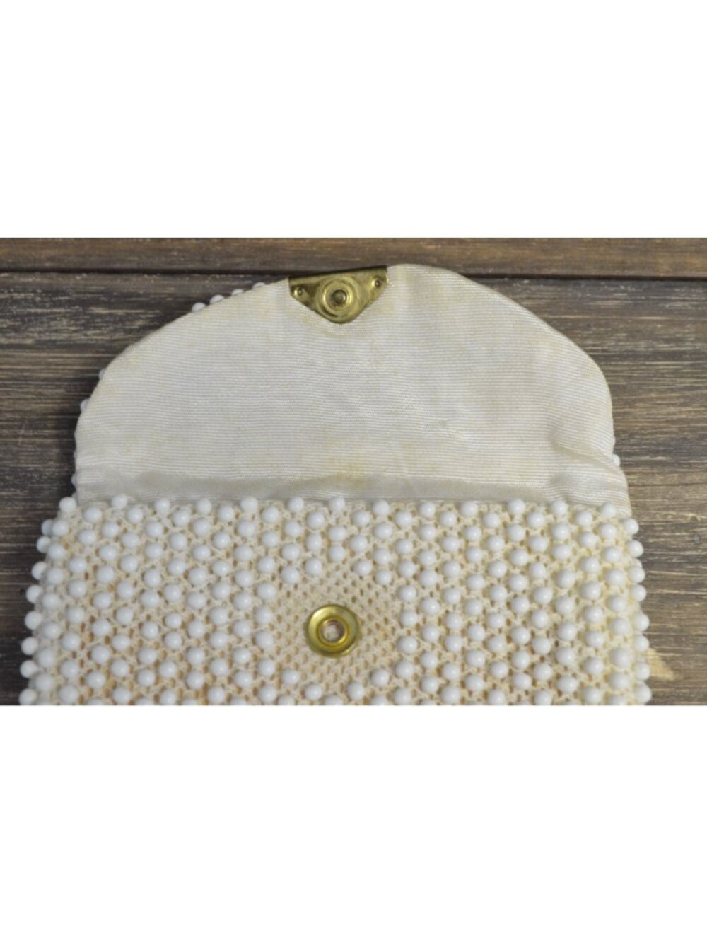 Vintage Coin Purse Snap Closure Cream Beaded Party Holder - Picture 3 of 8